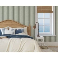 Tennessee Bamboo Stripes Wallpaper -France and Son Store TennesseeBambooStripeOlive BlueBedroom