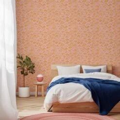Seashells Wallpaper -France and Son Store WCPK104 PK Seashells Pink Colorful BedwithPlant