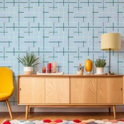 Grid Wallpaper -France and Son Store WCPK105 SK Grid Sky Colorful Credenza