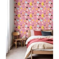 Shapes Wallpaper 16 Shapes Wallpaper -France and Son Store WCPK106 MV Shapes Mauve Colorful Bedroom