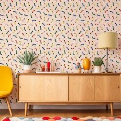 Macaroni Wallpaper -France and Son Store WCPK109 PE Macaroni Peach Colorful Credenza