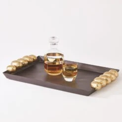 Pebble Tray-Bronze W/Gold Leaf Handles