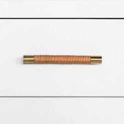 Winchester - Six Drawer Chest With Rattan Wrapped Handles In Matte White Lacquer -France and Son Store WINCHESTER 20WH DETAIL