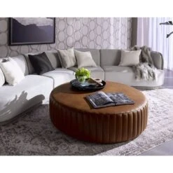 Divano Round Cocktail Ottoman - Lucia Tobacco Leather -France and Son Store ed1052df 8763 4943 a331 e80c0993c22b large 0687c93e 56fc 4d50 8823 57aaec9ff9e6