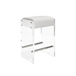 Indy - Nickel And Acrylic Counter Stool With White Vinyl Cushion