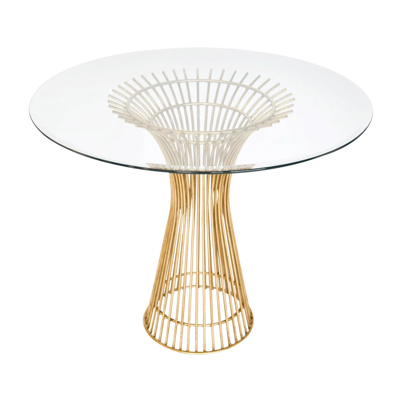 Powell - Gold Dining Table Base W. 42'D Beveled Glass 3 Powell - Gold Dining Table Base W. 42'D Beveled Glass