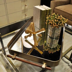 Saratoga - Rounded Edge Tray In Antique Brass With Horn Handles And Inset Mirror -France and Son Store sartoga life 51980.1581456497 9bc8ae08 0877 4ab8 bf7e 8c4bba0862b3