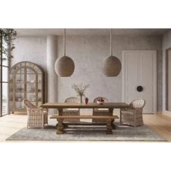 Trestle Dining Bench In Straw Wash -France and Son Store trestle dining room 01 2 2 1 c49d3eb8 9c27 48d1 a7fa d9e871416b2e